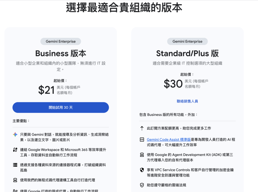 Google 官網點擊試用按鈕截圖